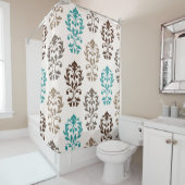ハートのダマスク織の芸術Ibはティール（緑がかった色）のクリームを茶色にします シャワーカーテン (インサイチュ)
