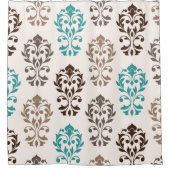 ハートのダマスク織の芸術Ibはティール(緑がかった色)のクリームを茶色にします シャワーカーテン (正面)