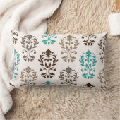 ハートのダマスク織の芸術Ibはティール（緑がかった色）のクリームを茶色にします ランバークッション (ブランケット)