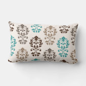 ハートのダマスク織の芸術Ibはティール（緑がかった色）のクリームを茶色にします ランバークッション (裏面)