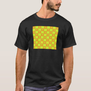 ハートのチェック柄オレンジ緑のタイル Tシャツ