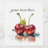 ハートのチェリー ウォーターカラー オーダーメイド ワインラベル (シングルラベル)