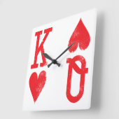 ハートのトランプトランプゲーム部屋の王そして女王 スクエア壁時計 (傾斜)