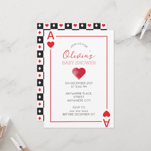 ハートのトランプ ベビーシャワー 招待状 (正面/裏面インサイチュ)