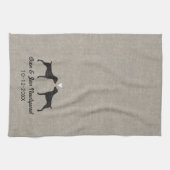 ハートのドイツShorthairedポインターのシルエット キッチンタオル (横)