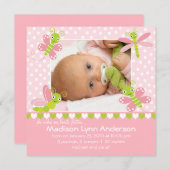 ハートのドキドキ 赤ちゃん女の子の写真お知らせ 案内状 (正面/裏面)