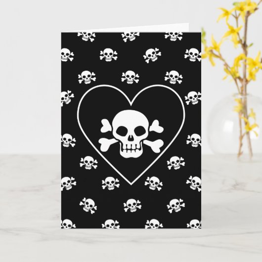 ハートのドクロ カード (黄色い花)