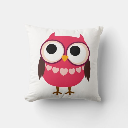 ハートのネックレスを持つかわいい女の子のフクロウ クッション (正面)