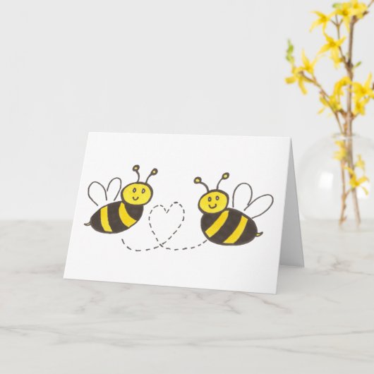 ハートのハチ カード (黄色い花)