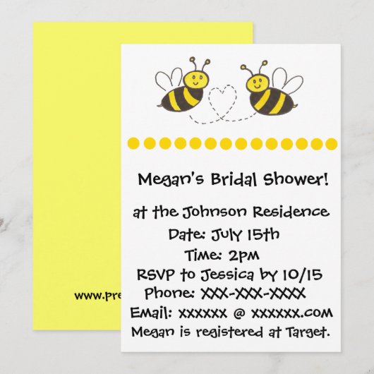 ハートのハチ 招待状 (正面/裏面)