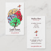 ハートのハートから鳥のイラストレーションを持つ木 名刺 (正面/裏面)