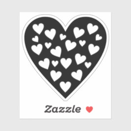 ハートのハート – 黒ハート上の白いハート シール