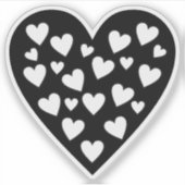 ハートのハート – 黒ハート上の白いハート シール (正面)