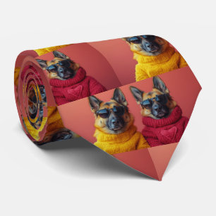 ハートのバラのドイツ牧羊犬 バレンタインデー ネクタイ