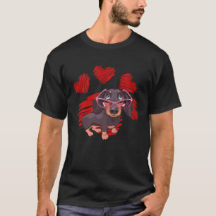 ハートのバレのダックスフンド・ウィンナードッグの足跡 Tシャツ