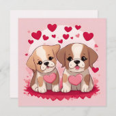 ハートのバレンタインデーの子犬 シーズンカード (正面/裏面)