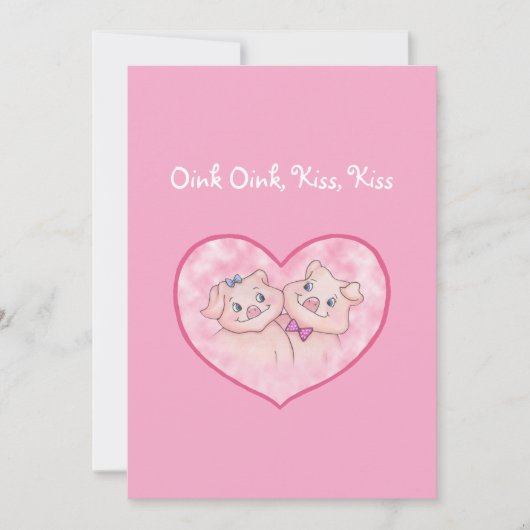 ハートのバレンタインデーカードのかわいいブタ シーズンカード (正面)