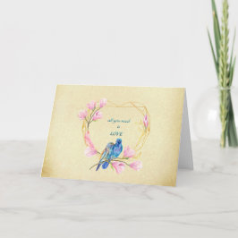 ハートのバレンタインデー ラブバード カード