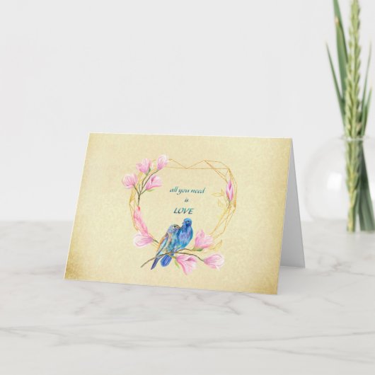 ハートのバレンタインデー ラブバード カード (正面)