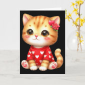 ハートのバレンタイン猫子猫 カード (黄色い花)