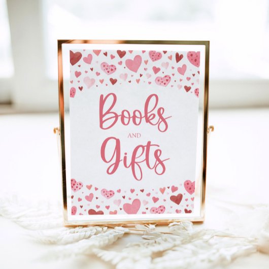 ハートのバレンタイン絵本とギフトのベビーシャワーサイン ポスター