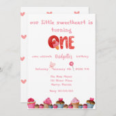 ハートのバレンタイン1歳誕生日 招待状 (正面/裏面)