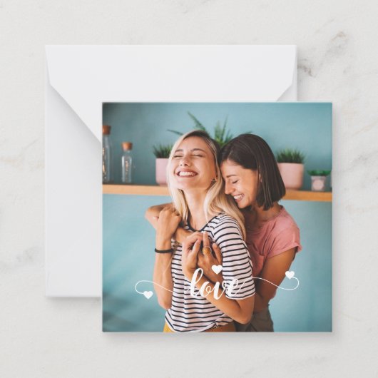 ハートのバレンタイン ホワイトラブ スクリプト ノートカード (正面)