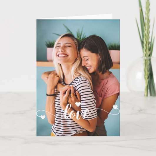 ハートのバレンタイン 白い愛のスクリプト 女の子 カード (正面)