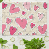 ハートのパターン キッチンタオル (折り畳み)