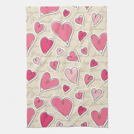 ハートのパターン キッチンタオル (縦)