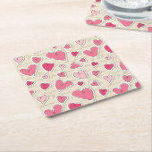 ハートのパターン スクエアペーパーコースター (アングル)