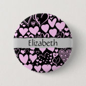 ハートのパターン，ピンクのハート，あなたの名前 缶バッジ (正面)