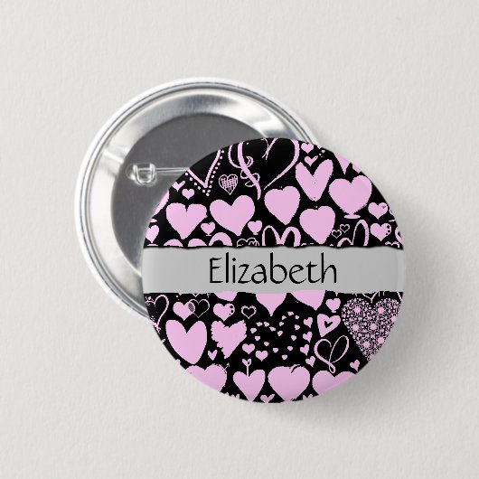 ハートのパターン,ピンクのハート,あなたの名前 缶バッジ (正面&裏面)