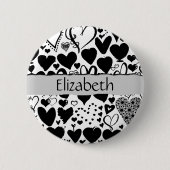 ハートのパターン,黒いハート,あなたの名前 缶バッジ (正面)