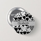 ハートのパターン,黒いハート,あなたの名前 缶バッジ (正面&裏面)