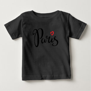ハートのパリのブラシのレタリング ベビーTシャツ