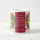 ハートのパロッツ。愛の話は私のお気に入りの話! ジャンボコーヒーマグカップ (正面)