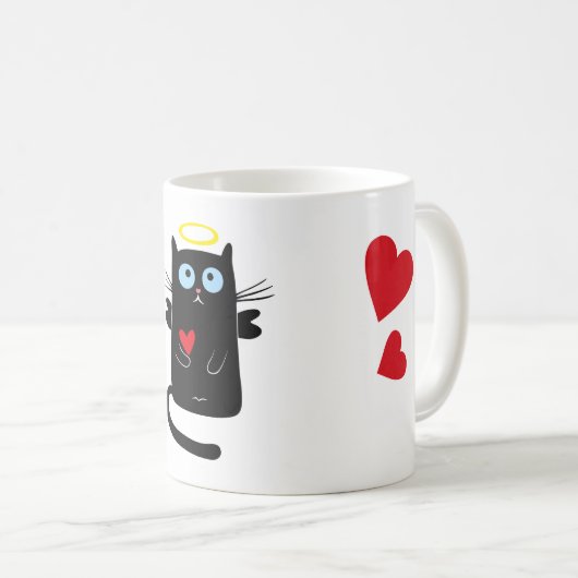 ハートのパーソナライズな名前のかわいい猫の天使 コーヒーマグカップ (正面右)