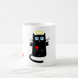 ハートのパーソナライズな名前のかわいい猫の天使 コーヒーマグカップ