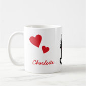 ハートのパーソナライズな名前のかわいい猫の天使 コーヒーマグカップ (左)
