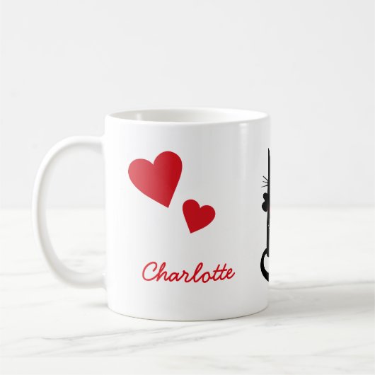 ハートのパーソナライズな名前のかわいい猫の天使 コーヒーマグカップ (左)
