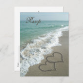 ハートのビーチRSVPカードの砂 インビテーションポストカード (正面/裏面)