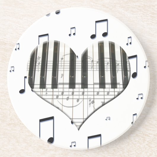 ハートのピアノキーボードおよび音楽ノート コースター (正面)