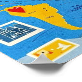 ハートのピンとランドマークでいっぱいの世界地図 ポスター (角)