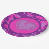 ハートのピンクおよび紫色の迷彩柄 ペーパープレート (アングル)