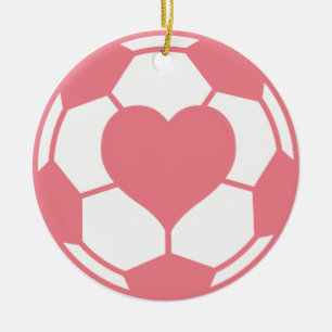 ハートのピンクのサッカーボール セラミックオーナメント