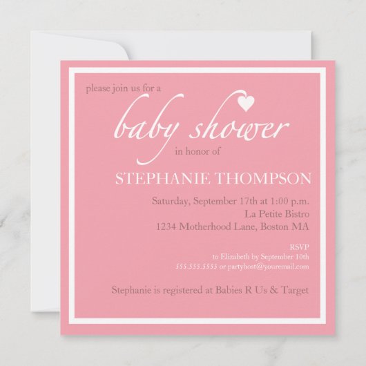 ハートのピンクのベビーシャワーの招待状のシャワー 招待状 (裏面)