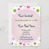 ハートのピンクの水玉模様 招待状 (正面)