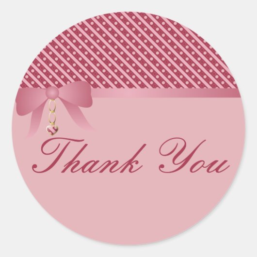 ハートのピンクストライプ色とドット ラウンドシール (正面)