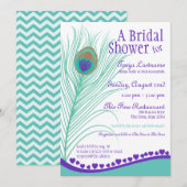 ハートのピーコックフェザー ブライダルシャワー 招待状 (正面/裏面)